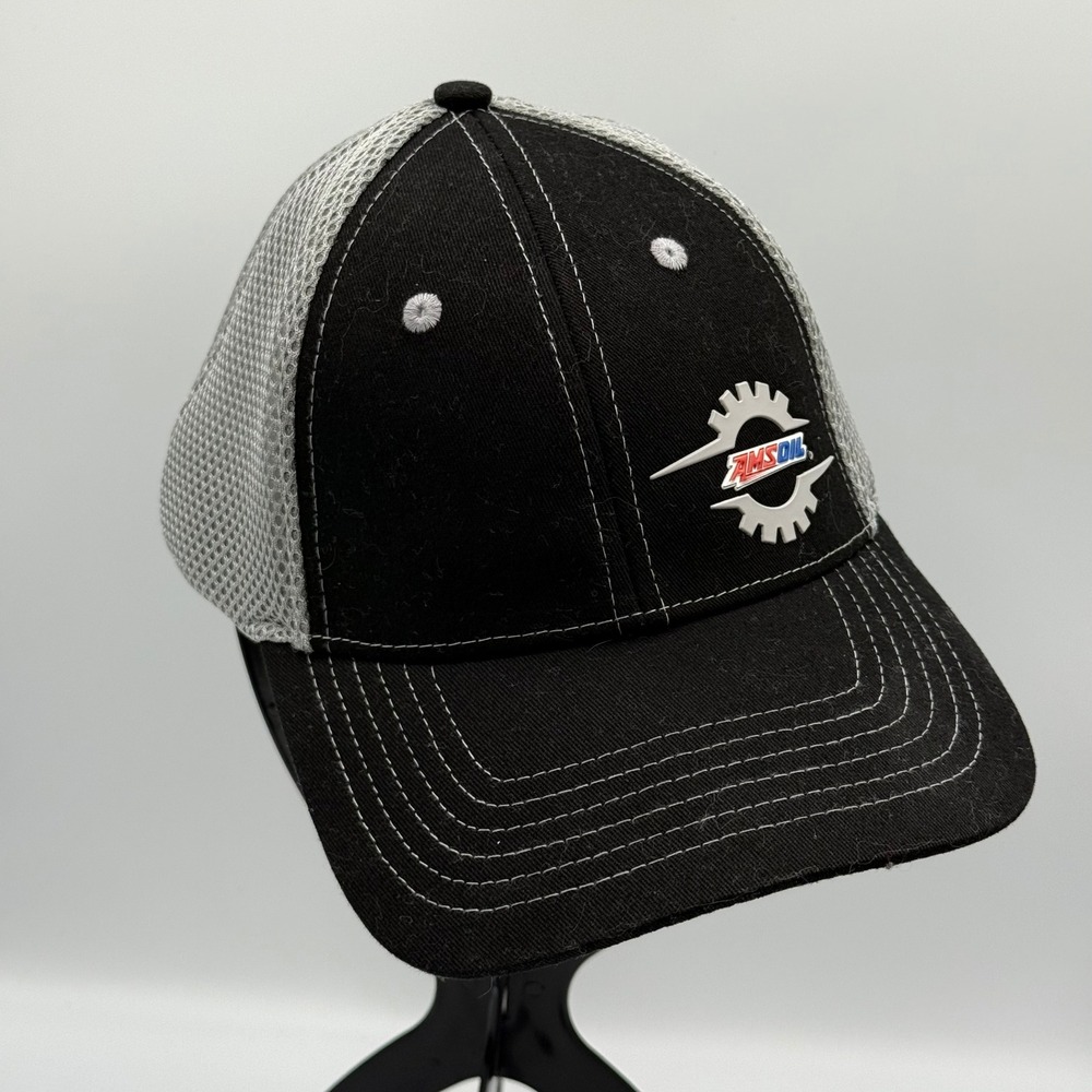 Amsoil Synthetic Oil Trucker Hat Black‎ Grey Mesh Snapback Gear Logo Cap